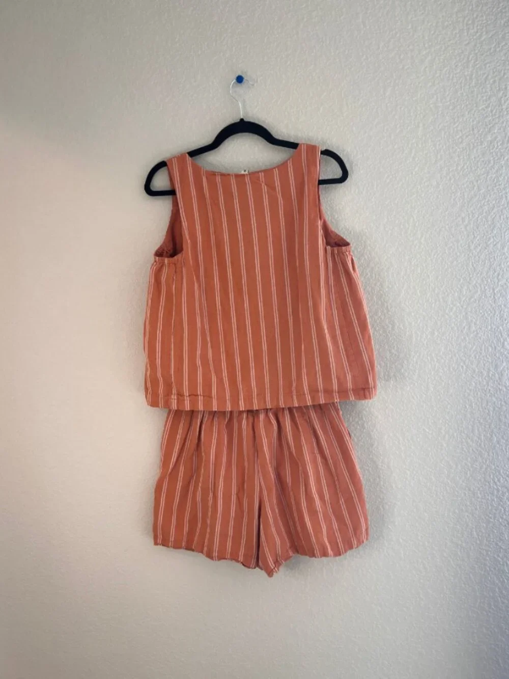 Pact Women’s Terracotta Striped Linen Cotton Tank & Shorts Set Size Medium